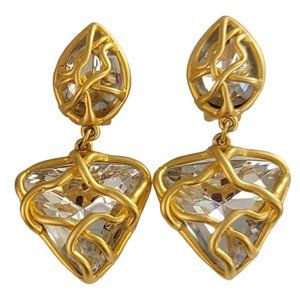 Norma Jean Matte Gold Tone Modernist Brutalist Teardrop Clip-On Earrings K984